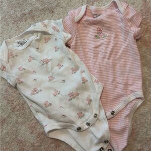 Little Me Pink and White Bunny Print Bodysuits